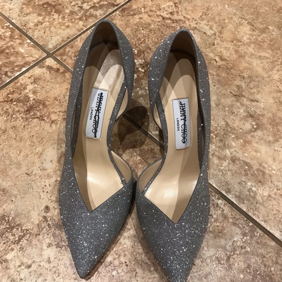 Jimmy choo SOPHIA 85 Silver Fine Glitter Pumps